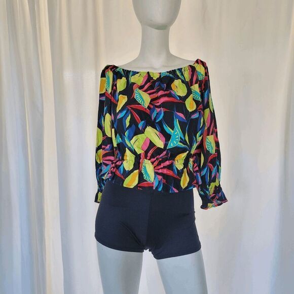 Tabitha Brown womens Sz S multicolor lemon print Bardot off the shoulder top - Picture 3 of 8